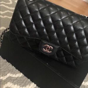 Chanel double flap classic cavier silver hardware
